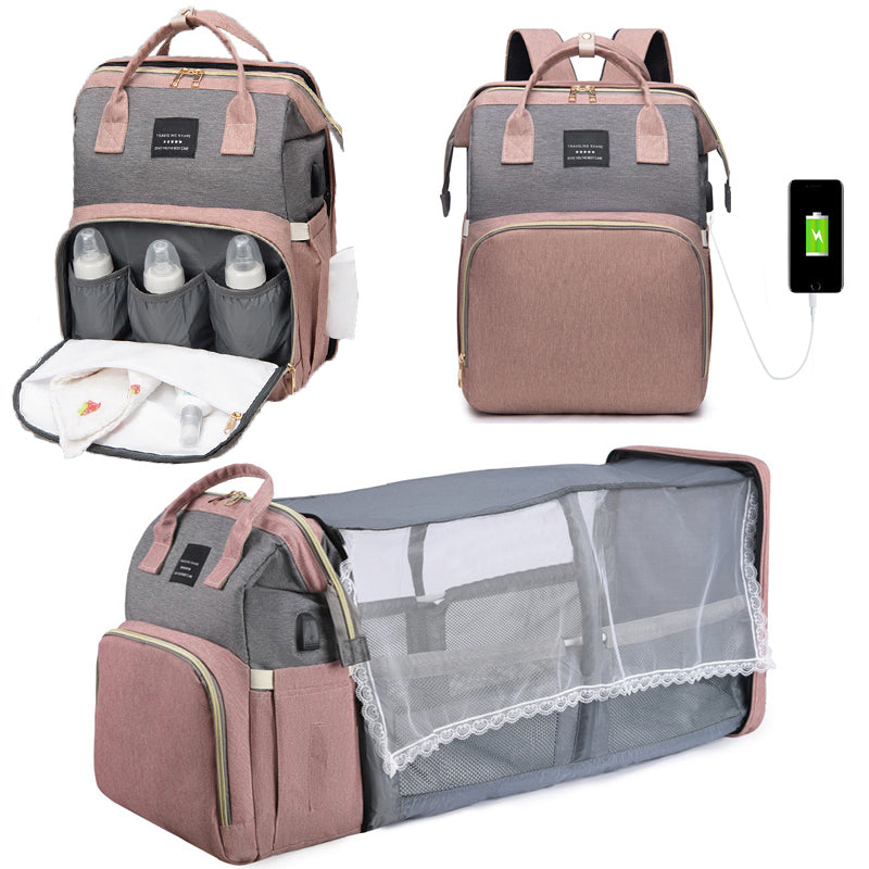 Compact, Lightweight Mommy Bag: Portable Folding Crib with Spacious Baby Backpack, Ideal for Outings