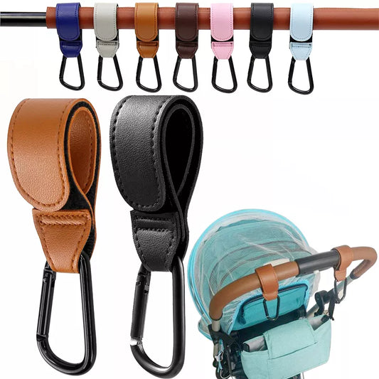 PU Leather Baby Bag Stroller Hooks: 360-Degree Rotatable Pram Organizers, Convenient Stroller Accessories