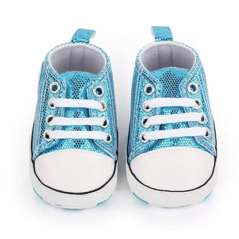 2024's Latest Sequined Canvas Baby Sneakers: Casual Footwear for Baby Boys and Girls, featuring Soft, Non-slip Soles for Walking (0-18 Months)