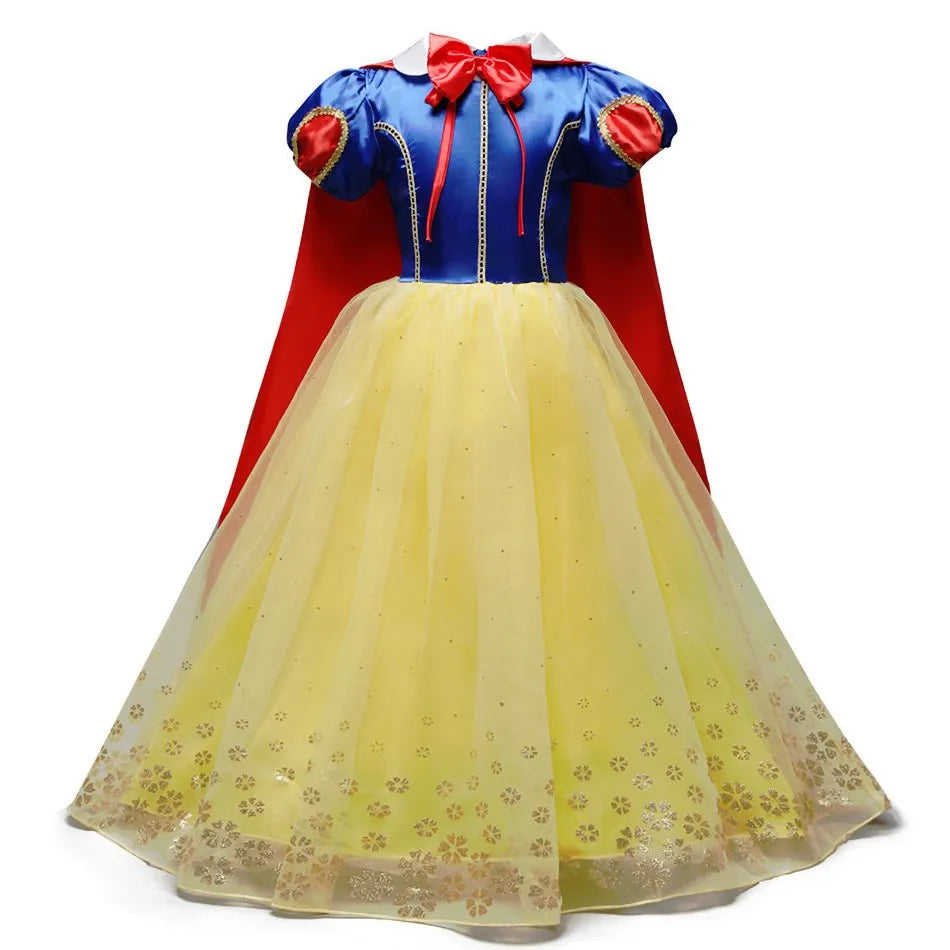 Children's princess dresses inspired by characters such as Jasmine, Elsa, Anna, Bella, Rapunzel, Mermaid, Snow White, Cinderella, and Aurora.