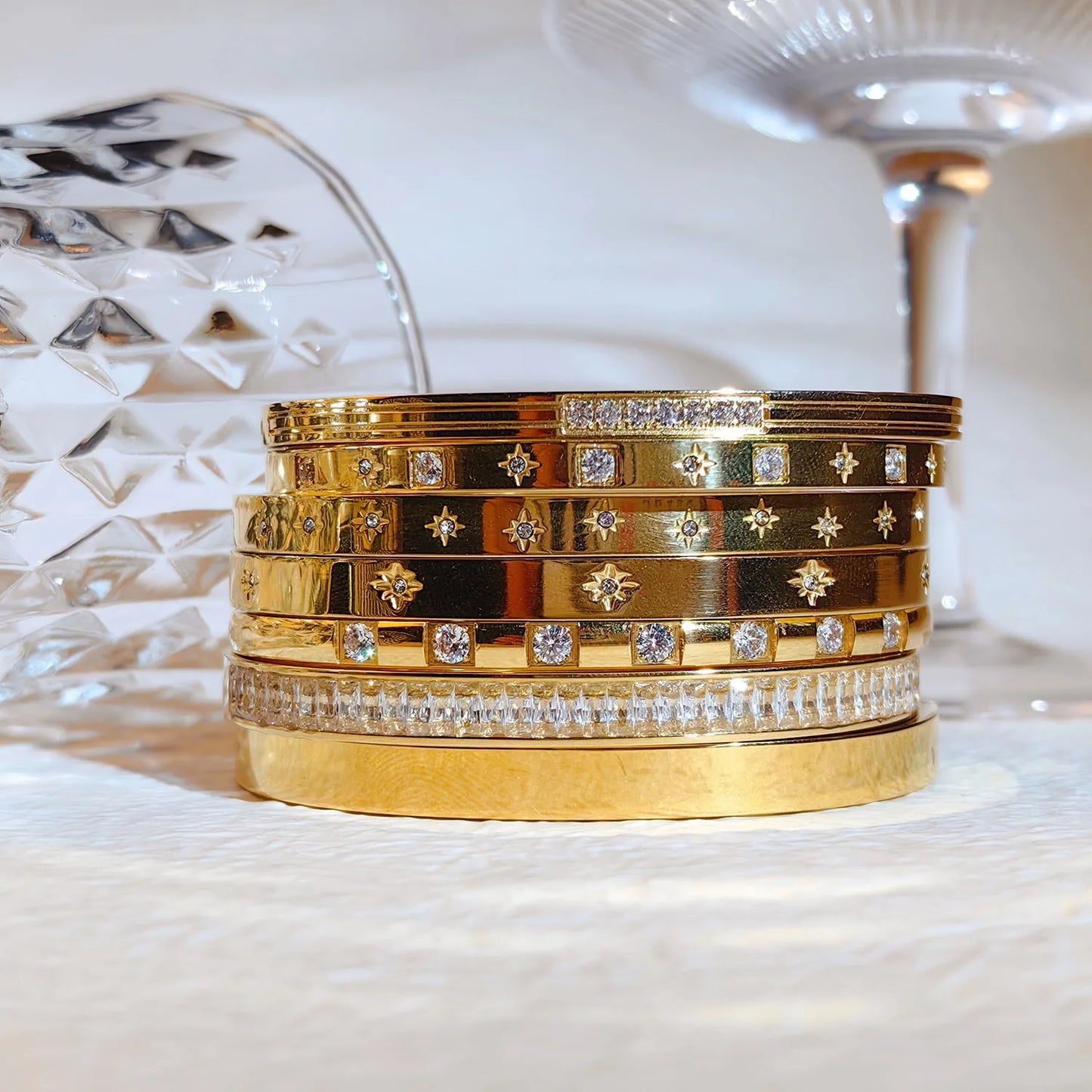 stainless steel bracelets with waterproof cubic zirconia bangles, ensuring tarnish-free jewelry for women.