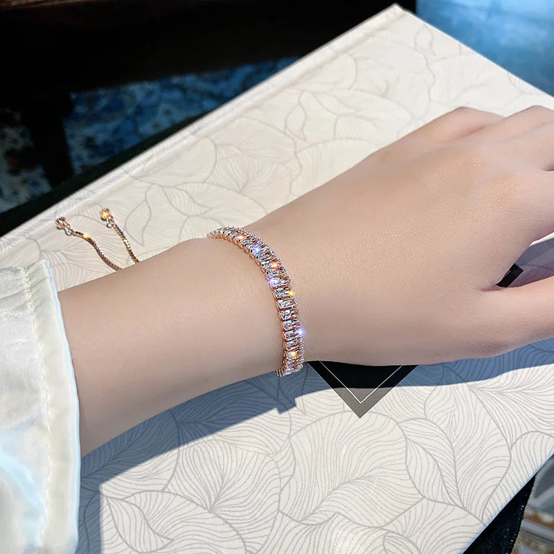 2024's latest designer luxury stainless steel bracelet for women, adorned with sparkling rhinestones, adjustable and crafted with high-quality zircon stones, making it an exquisite jewelry gift.