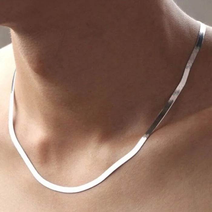 Luxurious Fine Jewelry Wedding Gift Choker Clavicle Necklace for Women, crafted from 925 Sterling Silver with 18K Gold, featuring a 4MM Flat Chain design.