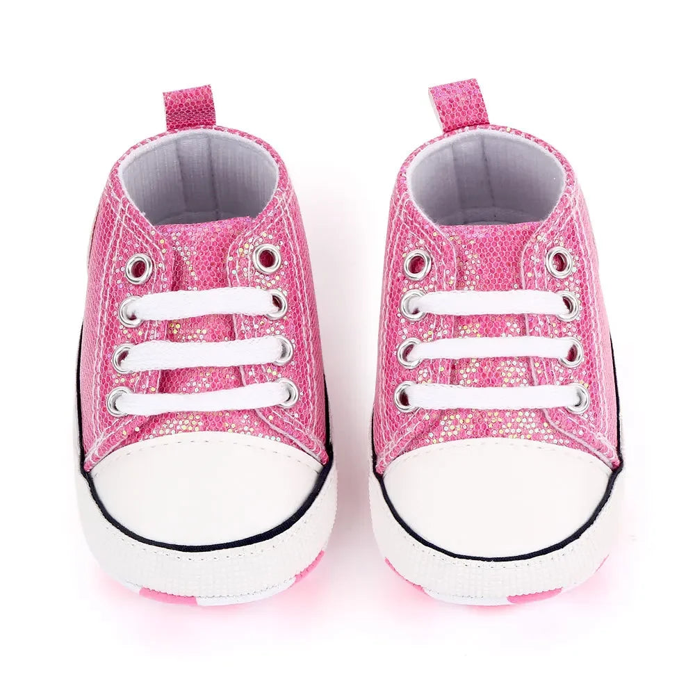 2024's Latest Sequined Canvas Baby Sneakers: Casual Footwear for Baby Boys and Girls, featuring Soft, Non-slip Soles for Walking (0-18 Months)
